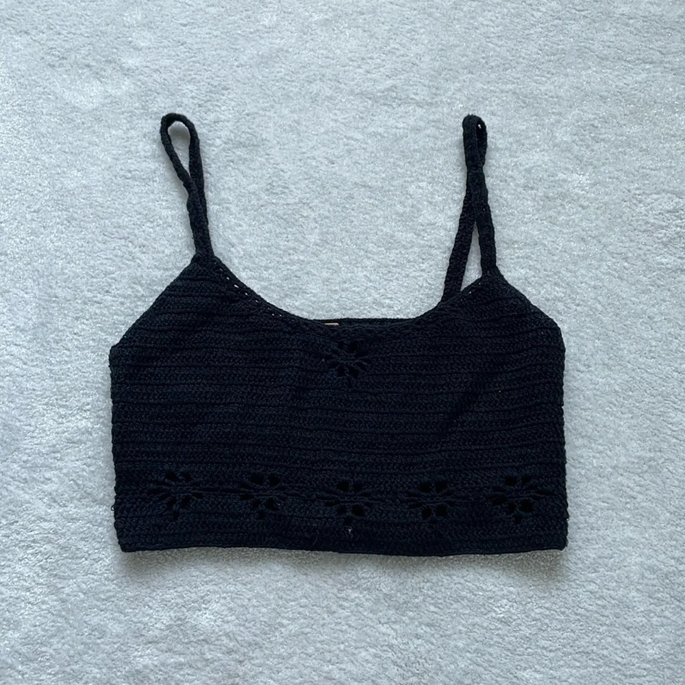 Free People Black Crochet Knit Bralette Crop Top with Floral Detailing